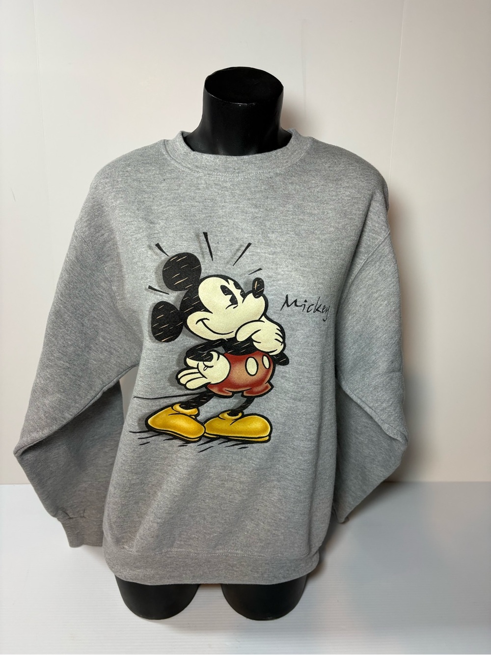 Disney Mickey Mouse Crewneck Sweater - Gray with Red & Yellow Graphic